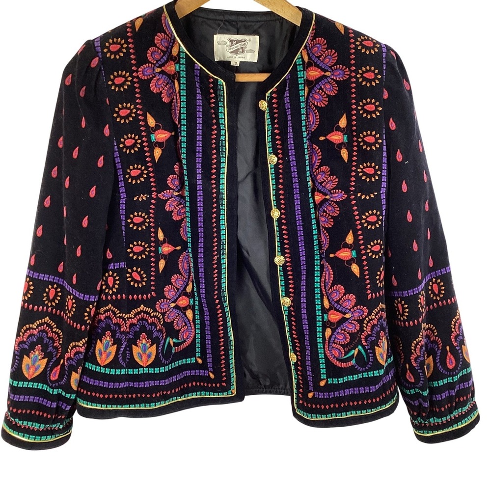 Saxton Hall Womens Black Velvet Jewel Tone Embellished Jacket Size 12 - Picture 3 of 14